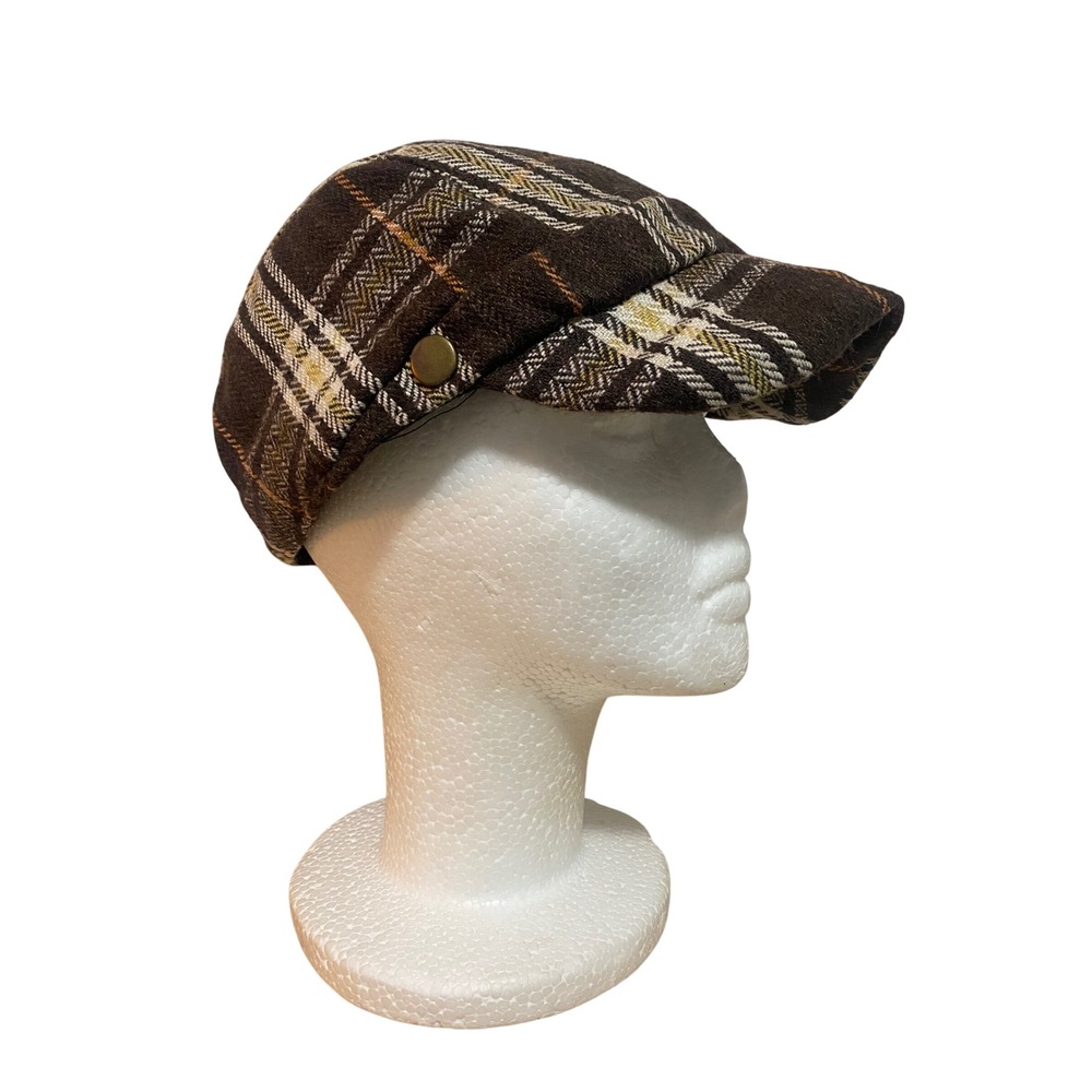 BSB Newsboy Cap Unisex One Size Brown Plaid Wool Blend Cabbie Hat Heritage